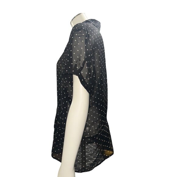 The Limited Silk XL Black White Polka Dot Sheer Blouse Short Sleeve Sheercore - Picture 4 of 11